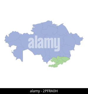 High quality political map of Kazakhstan and Kyrgyzstan with borders of the regions or provinces. Vector illustration Stock Vector