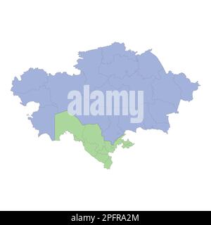 High quality political map of Kazakhstan and Uzbekistan with borders of the regions or provinces. Vector illustration Stock Vector
