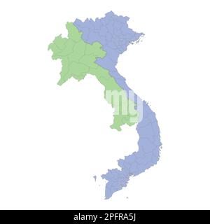 High quality political map of Vietnam and Laos with borders of the regions or provinces. Vector illustration Stock Vector