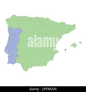 Political map of Spain with borders with borders of regions and ...