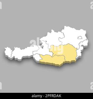 Southern region location within Austria 3d isometric map Stock Vector