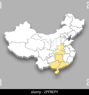 South Central region location within China 3d isometric map Stock Vector