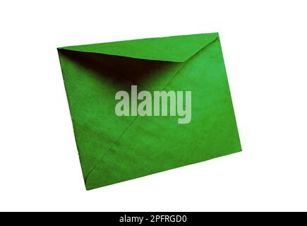 Green paper envelope isolated on white background. Patricks day mail, email. Stock Photo