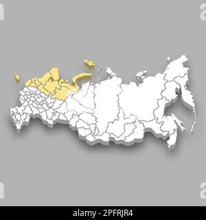 Northwestern region location within Russia 3d isometric map Stock Vector