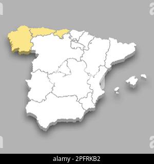 North West region location within Spain 3d isometric map Stock Vector