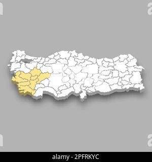 Aegean region location within Turkey 3d isometric map Stock Vector
