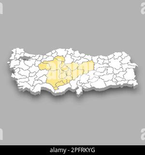 Central Anatolia region location within Turkey 3d isometric map Stock Vector