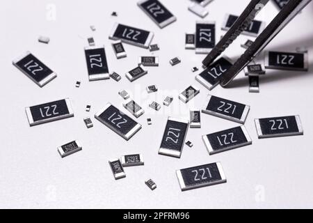 Various smd resistors, with different case, electronic components Stock Photo