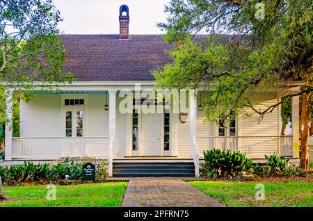 The Cox-Deasy House is pictured, March 8, 2023, in Mobile, Alabama. The 1850 Creole cottage is part of the Oakleigh Historic Complex. Stock Photo