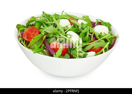 Mix salad - arugula, spinach and chard in the bowl isolated on white background Stock Photo
