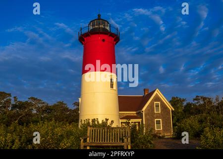 Nauset Beach Lighthouse in early morning in Cape Cod National Seashore, Massachusetts Stock Photo