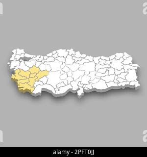 Aegean region location within Turkey 3d isometric map Stock Vector