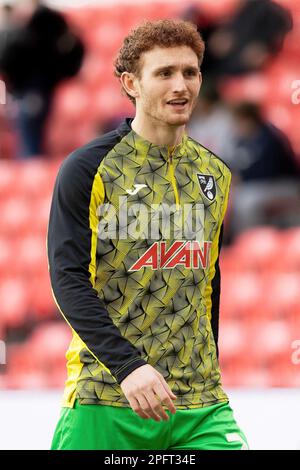 Stoke On Trent, UK. 18th Mar, 2023. Josh Sargent #24 of Norwich City before the Sky Bet Championship match Stoke City vs Norwich City at Bet365 Stadium, Stoke-on-Trent, United Kingdom, 18th March 2023 (Photo by Phil Bryan/News Images) in Stoke-on-Trent, United Kingdom on 3/18/2023. (Photo by Phil Bryan/News Images/Sipa USA) Credit: Sipa USA/Alamy Live News Stock Photo