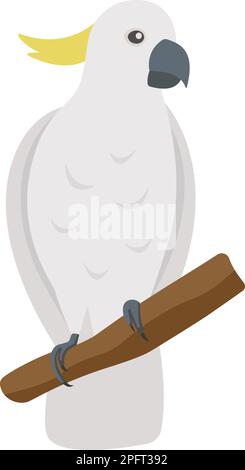 Cute flat cockatoo isolated on transparent background. Vector white parrot. Stock Vector