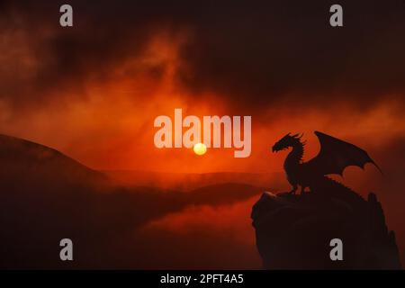Dragon dramatic sunset in clouds Stock Photo