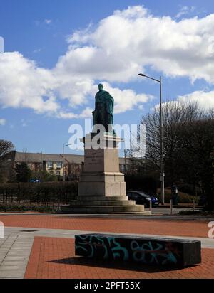 Statue of 2nd Marquis (marquess) of Bute, John Crichton Stuart, K.T. Died 1848. 7th Earl of Dumfries. Views of Callaghan Square Cardiff.March 2023 Stock Photo