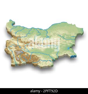 3d isometric relief map of Bulgaria with shadow Stock Vector