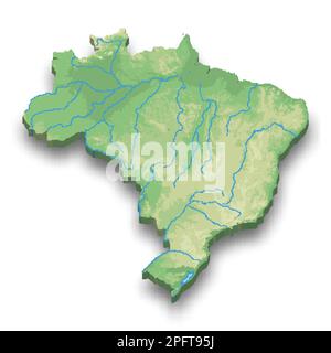 3d isometric relief map of Brazil with shadow Stock Vector