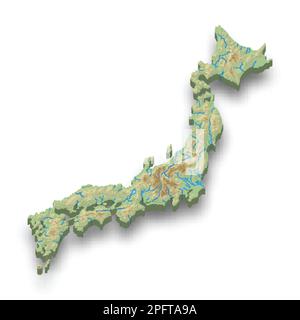 Inverted Japan Map Japan 3d (isometric) map colored by regions on light blue background ...