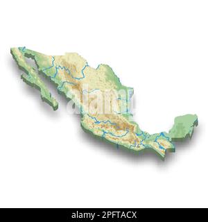 3d isometric relief map of Mexico with shadow Stock Vector