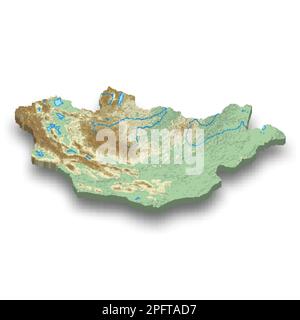 3d isometric relief map of Mongolia with shadow Stock Vector