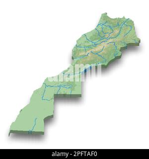 3d isometric relief map of Morocco with shadow Stock Vector