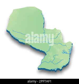 3d isometric relief map of Paraguay with shadow Stock Vector