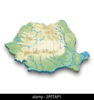 3d isometric relief map of Romania with shadow Stock Vector