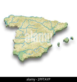 3d isometric relief map of Spain with shadow Stock Vector