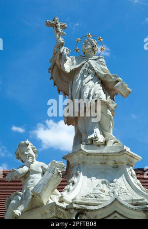 The close view of a saint sculpture of historic 18th century Melk Abbey in Melk town (Austria). Stock Photo