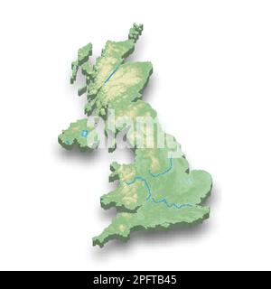 3d isometric relief map of United Kingdom with shadow Stock Vector