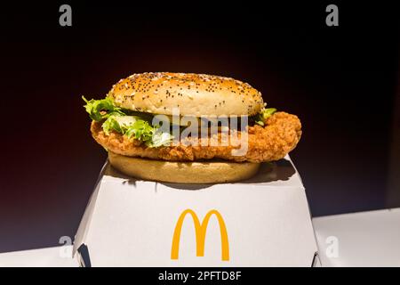 Lisbon, Portugal - December 5, 2022: McDonald Rustic Chicken honey mustard sandwich. Stock Photo