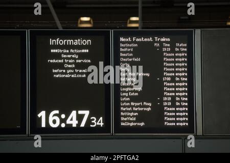 Train Departure board on a rail strike day Stock Photo