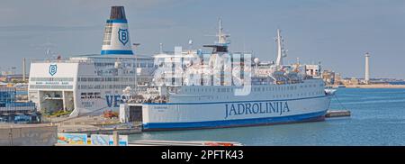 Anchored ferries in the port of Bari Italy Stock Photo
