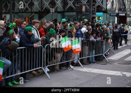 New York, New York - March 17th, 2023 : Annual St. Patricks day Parade in New York City along 5th ave. Stock Photo