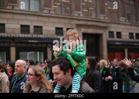 New York, New York - March 17th, 2023 : Annual St. Patricks day Parade in New York City along 5th ave. Stock Photo