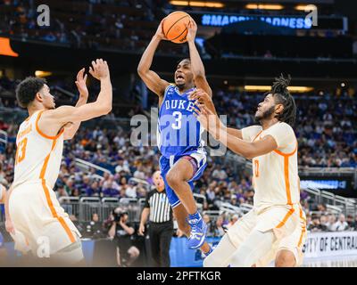 March 18, 2023: Duke guard Jeremy Roach (3) drives to the basket during the 2nd half of a second-round college basketball game in the men's NCAA Tournament between Duke Blue Devils and Tennessee Volunteers. Tennessee defeated Duke 65-52 at Amway Center in Orlando, FL. Romeo T Guzman/CSM. Stock Photo