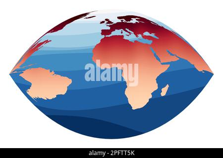 World Map Vector. Craig retroazimuthal projection. World in red orange gradient on deep blue ocean waves. Stylish vector illustration. Stock Vector