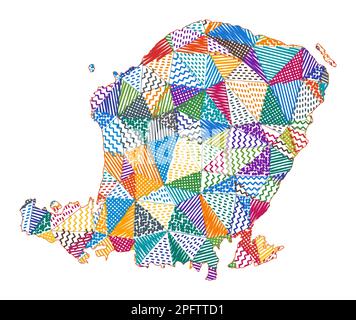 Kid style map of Lombok. Hand drawn polygons in the shape of Lombok. Vector illustration. Stock Vector