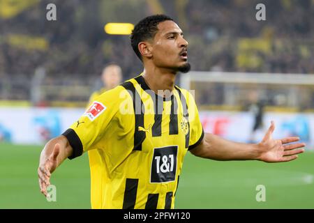 Germany. 18th Mar, 2023. goalschuetze Sebastien HALLER (DO) rejoices over his goal to 2:0 for Borussia Dortmund Cologne (K) 6: 1, on March 18th, 2023 in Dortmund / Germany. Credit: dpa picture alliance/Alamy Live News Stock Photo