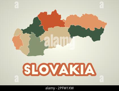 Slovakia poster in retro style. Map of the country with regions in autumn color palette. Shape of Slovakia with country name. Charming vector illustra Stock Vector