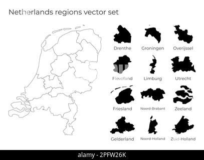 Netherlands country silhouette. Set of 3 high detailed maps. Solid ...