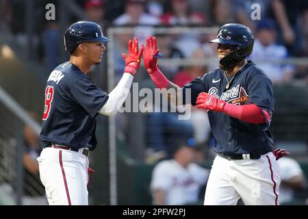 Atlanta Braves Orlando Arcia (11) bats during a spring training