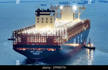 Outfitting Shipping Containers SUZHOU, CHINA - MARCH 19, 2023 - The world's largest newly built ...