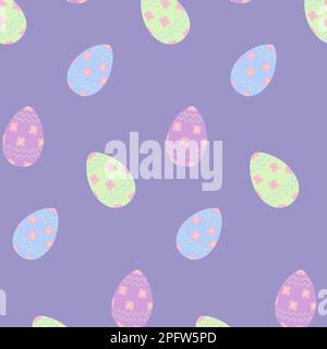 Easter seamless pattern with colorful patterned Easter eggs in trendy hues. Happy Easter. Springtime. Design for wrapping paper, poster, cards, greeting or invitation, price tag or label, booklet. EPS Stock Vector