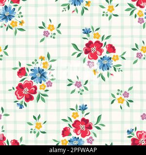 Cheery and Bright Chintz Romantic Meadow Wildflowers Vector Seamless Pattern Stock Vector