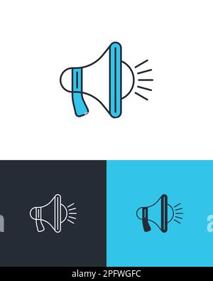 Megaphone symbol for promotional announcements and informing the public. Vector icons on 3 different backgrounds. Stock Vector