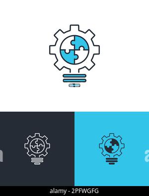Light bulb isolated symbol with puzzle and gear. Innovative strategic ideas concept design. Vector icons on 3 different backgrounds. Stock Vector