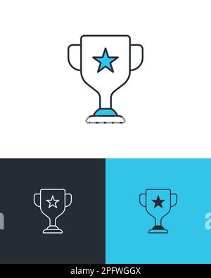 Victorious champions trophy. Successful leadership award in business. Championship or business achievement prize. Vector icons on 3 different backgrou Stock Vector