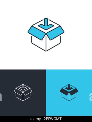 Isometric cargo box with arrow symbol. Parcel delivery vector icons on 3 different backgrounds. Stock Vector
